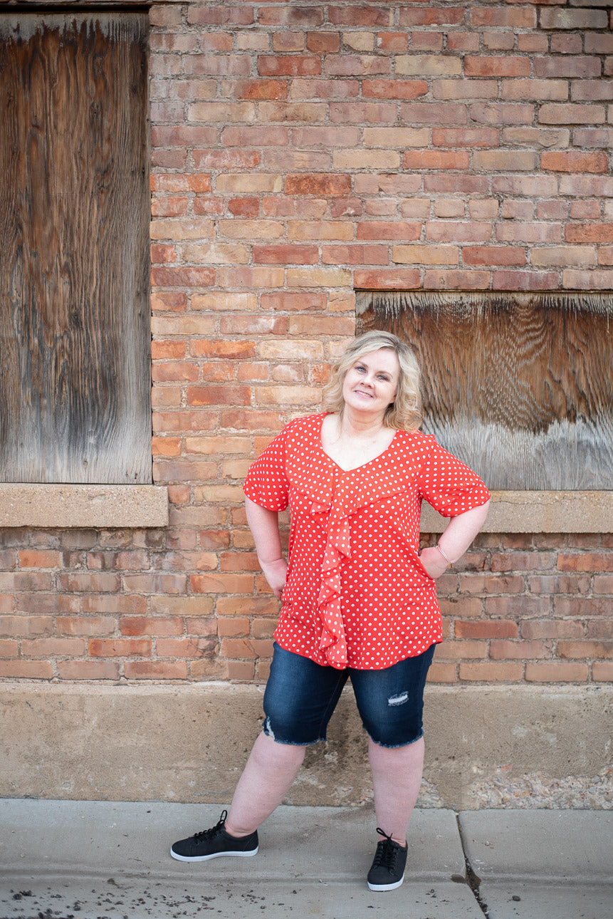 Red polka dot shirt cheap plus size