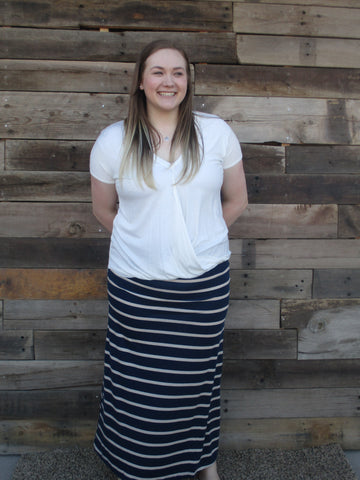 Navy and Tan Striped Maxi Skirt - Everyday Eden